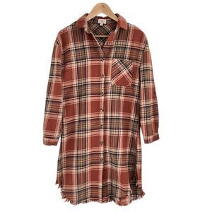 Dizzy Lizzy Rust Plaid Flannel Shirtdress